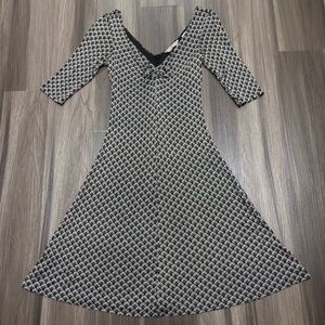 Tommy Bahama Midi Dress Women’s XS Black Art Deco Fan Print 100% Silk V Neck